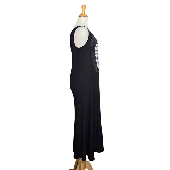 Y2K Grunge Black Winged Skull Ribbed Maxi Dress Women's Size L - Picture 5 of 7